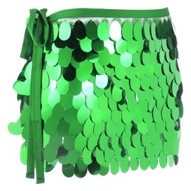 MECCANIXITY Sequin Short Skirt Women's Rave Party Dance Skirt Sparkly Belly Dance Hip Skirts Wrap for Dance Party Night Club Costume(Green)