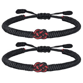 Lucky And Protection Bracelet,Red String Bracelet for Men Women,Hand Braided Rope Thread,Surfer Bracelet for Girl Son Teenage (black knot, 2PCS)