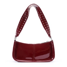 GETERUUV Shoulder Bags for Women Patent Leather Handbags Red Purse Vintage Y2k Studded Shoulder Crossbody Bag Small Hobo Bag