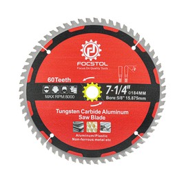 184mm Aluminum Cutting Circular Saw Blade - FOCSTOL 60 Tooth TCG Non-ferrous Metal Cutting Blade with 15.875mm Arbor for Cutting Aluminum Non-ferrous Metals Plastic