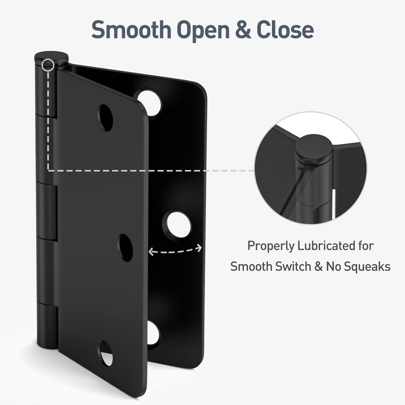 HOSOM 3 Pack Matte Black Door Hinges 3.5 Inch with