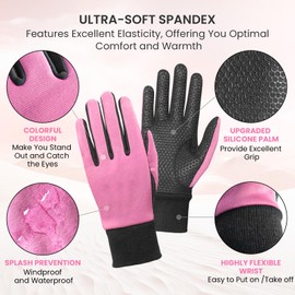 FINGER TEN Golf Gloves Winter Women's Both Hands Thermal Grip Pair Winter Golf Gloves Warm Cold Weather Performance Pink Purple S M L (Pink, S)