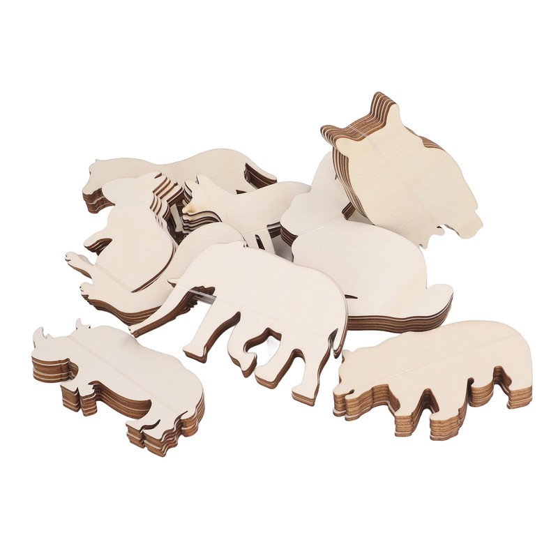 48PCS Animal Wooden Slice DIY Wood Ornaments Blank Decoration Shaped