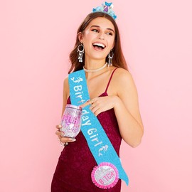 AOPRIE Birthday Girl Sash for Women Girls Mermaid Birthday Headbands Birthday Tiara & Crowns for Girls Happy Birthday Accessories Favor Supllies Blue, 2 Pack