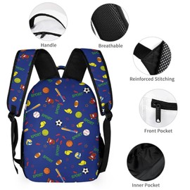 Fekroma Colorful Multi Pocket Backpack Set School Bookbag with Lunch Bag Lightweight Pencil Case Pouch Bag (Sport Fans Ball, One Size)