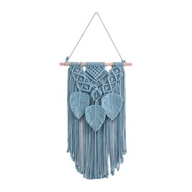 Folpus Leaves Tassels Macrame Wall Hanging Tapestry Boho Wall Decor Modern Minimalist Wall Ornament for Living Room Party Backdrop, Blue