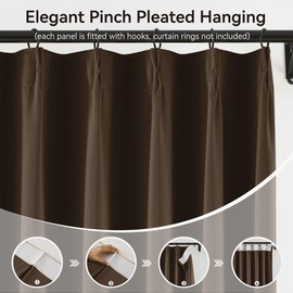 KangBang Brown Pinch Pleat Blackout Curtains 84 Inch Length for Bedroom, Pinch Pleated Noise Canceling Window Drapes with Hooks, Thermal Insulated Elegant Modern Curtains, W40xL84, 2 Panels
