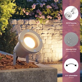 ledscom.de DUK Garden Spotlights for Outdoor Use, IP65, Plug, Grey, 1x GU10 Max. 15 W, Pack of 2