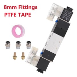 ZLOCYIVHE 4V220-08 5-Way 2-Position 1/4" Pneumatic Solenoid Valve DC12V DC24V AC110V AC220V with 4mm 6mm 8mm 10mm 12mm Connector(With-8mm-Fitting,AC220V)