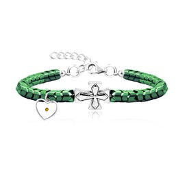 Side Cross Christian Women's Bracelet,Green Hematite Gear-shaped Bracelet,Heart Mustard Seed Charm Devotional Bracelet for women christian Y2114-4D