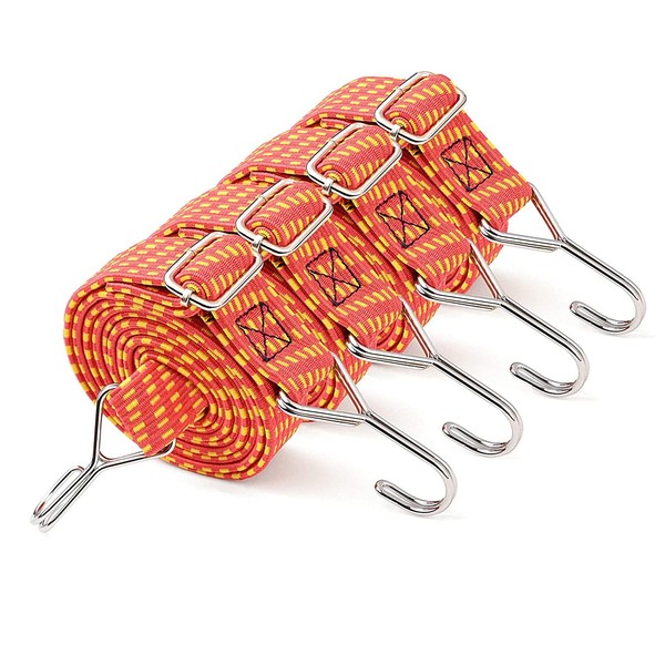 4 Pack Adjustable Flat Bungee Cords, Latex Bungee Straps with