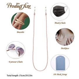 Glasses Chain, Pearl Eyeglass Chain, Beaded Eyeglass Chain Sunglasses Holder Strap, Eye Glass Holders Necklaces, Pearl Masks Chian for Women(Pink)