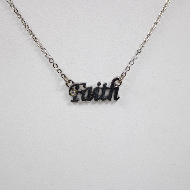 Stravina FAITH NEW Name Silvertone Rhinestone 14.5" w 4.5" Multi