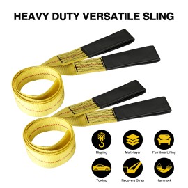 CarBole 2 PACK 6FTx2" Nylon Lifting Sling Flat Loop Tow Strap Web Lift Sling Heavy Duty