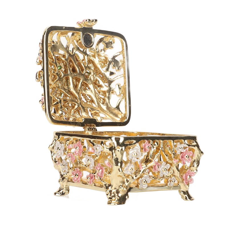 Peacock Trinket Boxes Hand Painted Finish Exquisite Beautiful Rhinestones Hinged