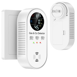 5 in 1 Carbon Monoxide Detectors Plug in with Temperature Humidity Sensor Built-in, CO Level Monitor Alarm with Clear LCD Display Sound & Light Warning for Home/Hotel(White)