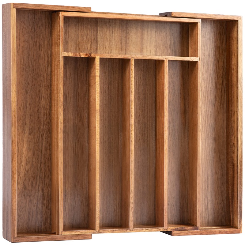 Bellsal Acacia Silverware Organizer Kitchen Drawer Organizer Expandable Bamboo Utensil