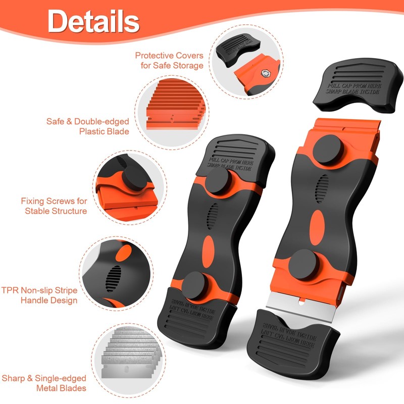 Ywmoml 3 Pack Razor Blade Scraper Set, Includes 30 Plastic