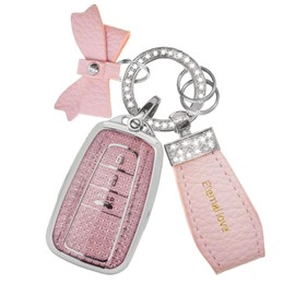 ZELLYA For Toyota Key Fob Cover with Fashion Bowknot Diamond Keychain,Enchanting Diamond Patterns Soft Case Fit For Toyota Camry RAV4 Highlander Corolla Avalon C-HR Prius GT86 Key Cover