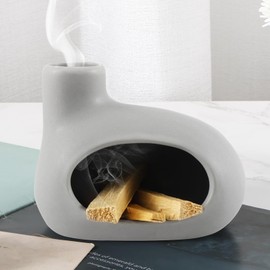 Incense Burner with 3 Sacred Wood Sticks, Ceramic Incense Holder with Chimney, Handcrafted Incense Stick Burner, Scent Wood Stand and Ash Catcher for Yoga Meditation Home Decor(grey)