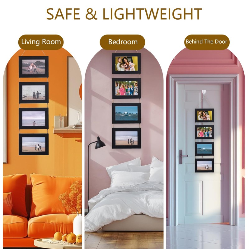 4x6 Wall Hanging Collage Picture Frame with 4 Openings, Black