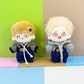 niannyyhouse Plush Clothes Denim Overalls and Parka Set, For 6.9 - 6.7 inches (15 - 17 cm) Dolls, Clothes (Yellow)