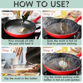 Tortillada - 4 teiliges Bunuelos Set mit Holzgriff Rosetteneisen Waffelförmchen Set mit 3 Formen (Stern, Blume, Kreis)