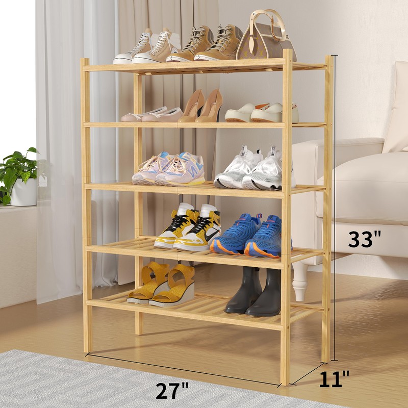 ROMGUAR CRAFT 5 Tier Bamboo Shoe Rack for Closet Free
