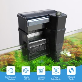 hygger Aquarium Filter, Ultra Quiet Aquarium Hang on Filter, Multi-Stage Filtration Activated Carbon Biochemical Fish Tank Filter for up to 50 Gallon Aquariums, Adjustable Flow, 153 GPH, 7W, Black