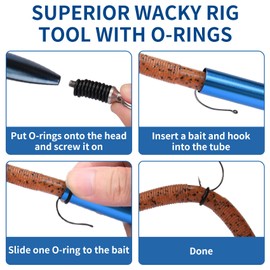 TRUSCEND Fishing Wacky Rig Tool with Silicone O Rings 210Pcs for 3"-4" and 5"-7" Worm Lures, Easy to Install Fishing Tools for Stick Bait Finesse Rig Kit, Bass Fishing Gear Aluminum Tube Hook Keeper