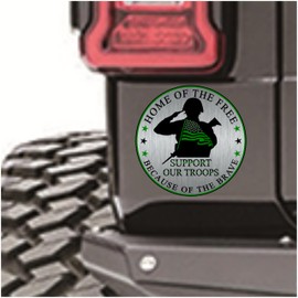 Support Our Troops Bumper Sticker - Veterans Home of the Free Because of the Brave Premium Vinyl Decal 3 x 3 For Cars Auto Military Armed Forces Soldier Day USA Flag Better than Magnets Stick Anywhere