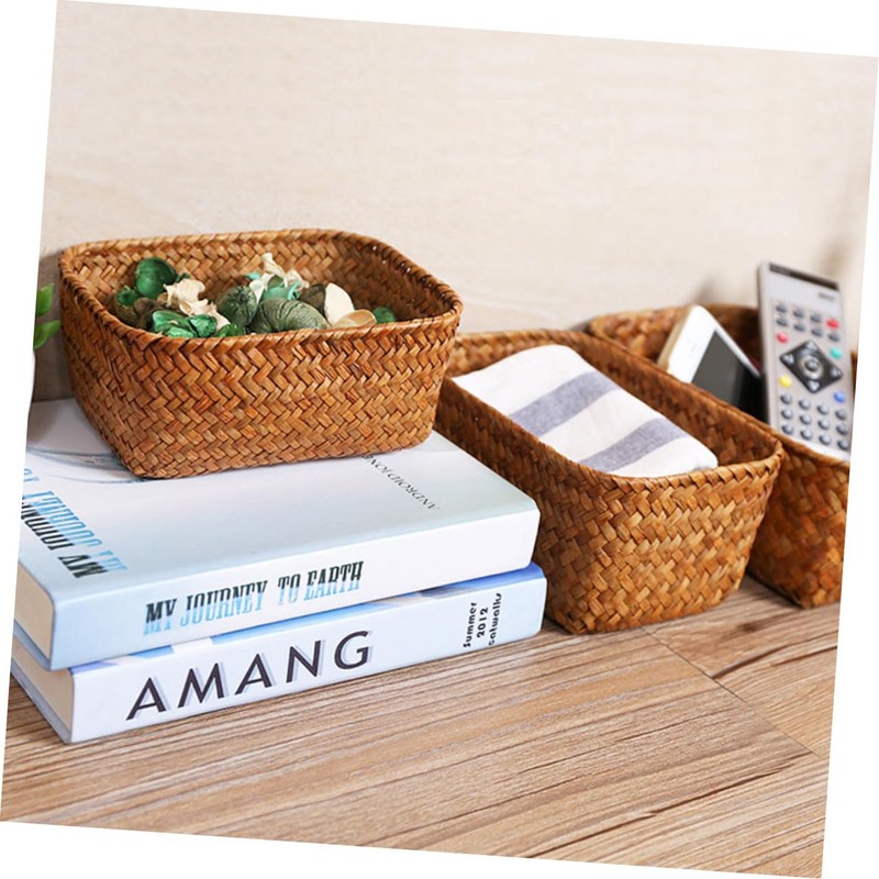 Sosoport Hand Woven Seagrass Storage Basket Desktop Sundry Organizer for