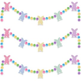 3 piezas de pancarta de fieltro de conejo para el día de Pascua, guirnalda de pompones de fieltro de conejo, guirnalda colgante de pompones para el día de Pascua, decoración del hogar de primavera