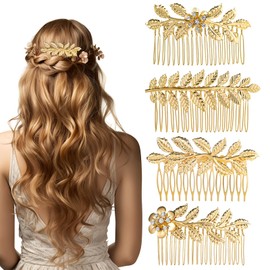 4 Pcs Hair Combs for Women Decorative Hair Combs for Women Accessories Gold Rhinestone Hair Comb Clips With Teeth Metal French Twist Slide Comb For Bride Bridesmaid Wedding Christma