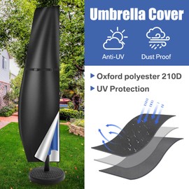 Teynewer Parasol Cover Waterproof, Cantilever Parasol Protective Cover with Telescopic Pole and Zipper Fit for 2 to 4 m Large Umbrella Patio Parasol Weatherproof UV-Anti Windproof (265x40x70/50cm)