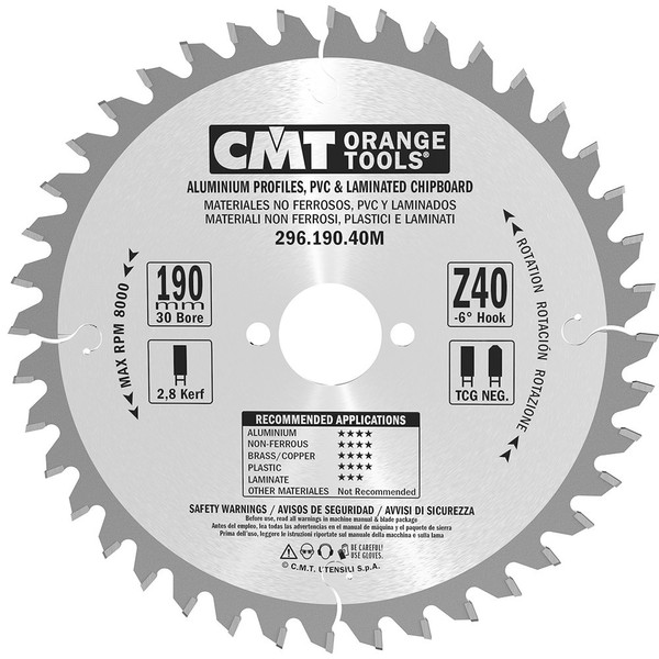 CMT Orange Tools 296.190.40 M – CIRCULAR SAW BLADE 190 X 2.8 X 30 mm Z 40 TCG-6 °