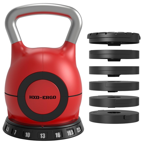 HXD-ERGO 7-in-1 Adjustable Kettlebell, Quick-Adjust Kettlebell for Strength Training, Adjustable