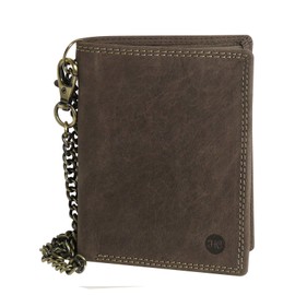 Harrys-Collection Wallet made of high-quality vintage leather + RFID with chain, dark brown, purse