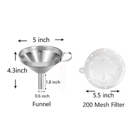 IAXSEE 5-Inch Stainless Steel Funnel with Fine Mesh Strainer, 200 Mesh Cooking Oil Filter