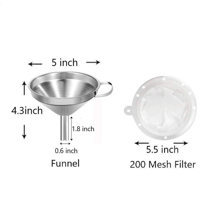 IAXSEE 5-Inch Stainless Steel Funnel with Fine Mesh Strainer, 200