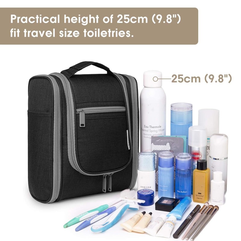 Travel toiletry bag for hanging., black