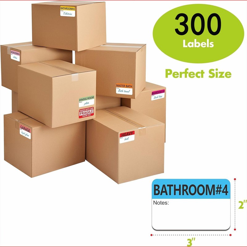 300 Large Home Moving Labels for Boxes, 20 Different Color
