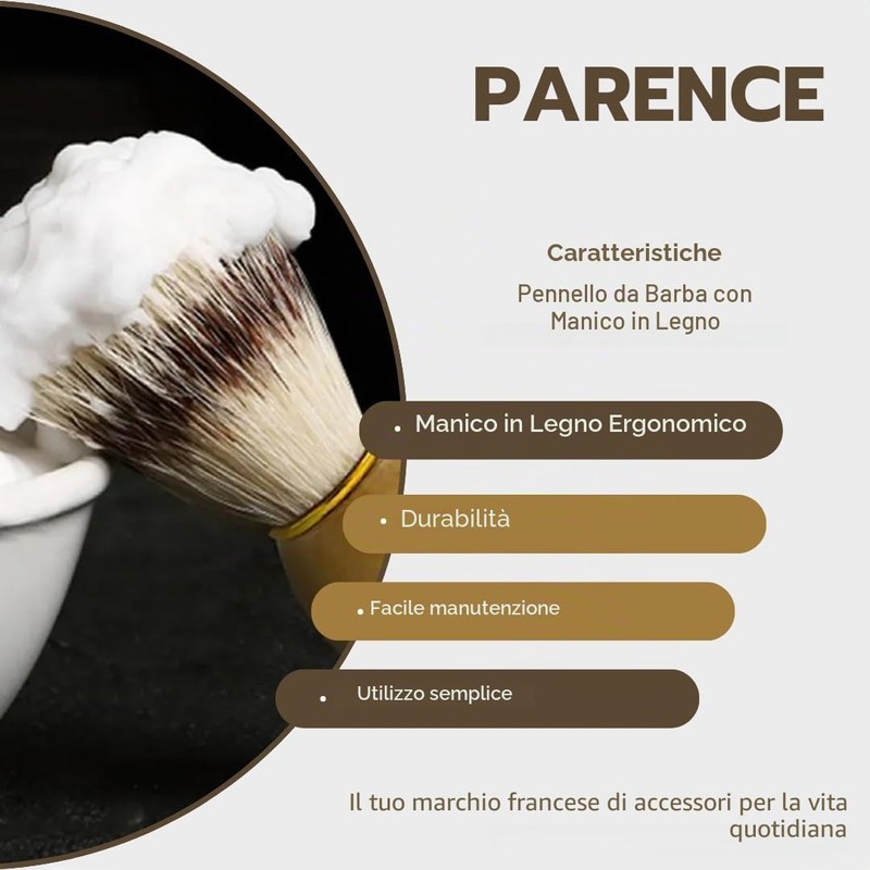 PARENCE.- Pennello da barba con manico in legno - Classico