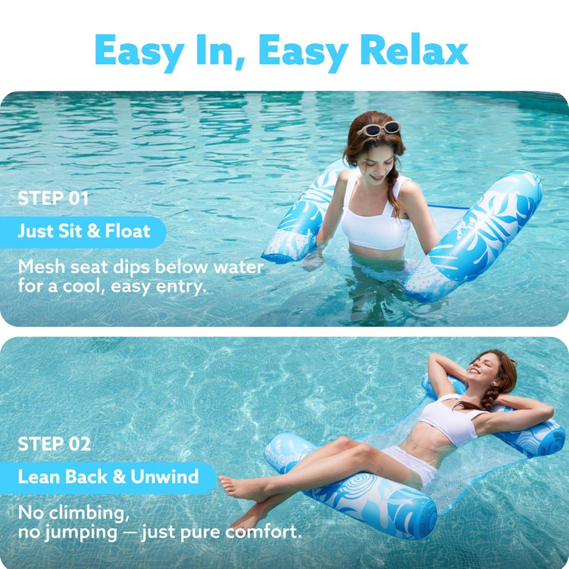 SLOOSH 2 Packs Tropical Leaves Hammock Pool Floats Adults, 4-in-1