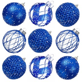 80mm/3.15" Christmas Ball Ornaments - 9pcs Large Shatterproof Foam Christmas Tree Decorations, Clear Plastic Glitter Hanging Balls for Xmas Holiday Party Home Decor (Blue)