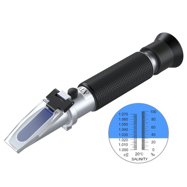 AUTOUTLET Salinity Refractometer,Automatic Temperature Compensation Salt Water Tester Hydrometer 0-100ppt