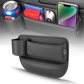Bolsa de Espacio para Vasos de Cuero para Coche, Organizador de Almacenamiento Mejorado para Asiento de Coche Universal, Caja de Almacenamiento de Asiento de Coche (Negro, asiento del conductor)