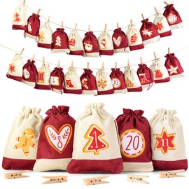 EDELHAUS® Advent Calendar for Filling [Pack of 24] Christmas Calendar 2023 [15 x 12 cm Large], Christmas Decoration Bags/Bags/Jute Bags, Gift Bags for Christmas with Christmas Designs