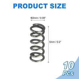 sourcing map 10Pcs Compression Spring, 2mm OD, 0.3mm Wire Size, 5mm Free Length, Spring Steel Construction Extended Mechanical Compression Springs for Shop and Home Repairs, Silver Tone