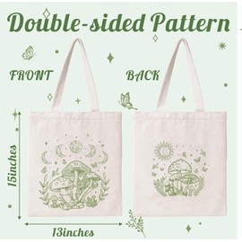 MOSITU Vintage Mushroom Tote Bag Aesthetics Canvas Bag Cotton Canvas Tote Bag for Women Gift Reusable Grocery Bag Shopping Beach Shoulder Bag Travel Bag